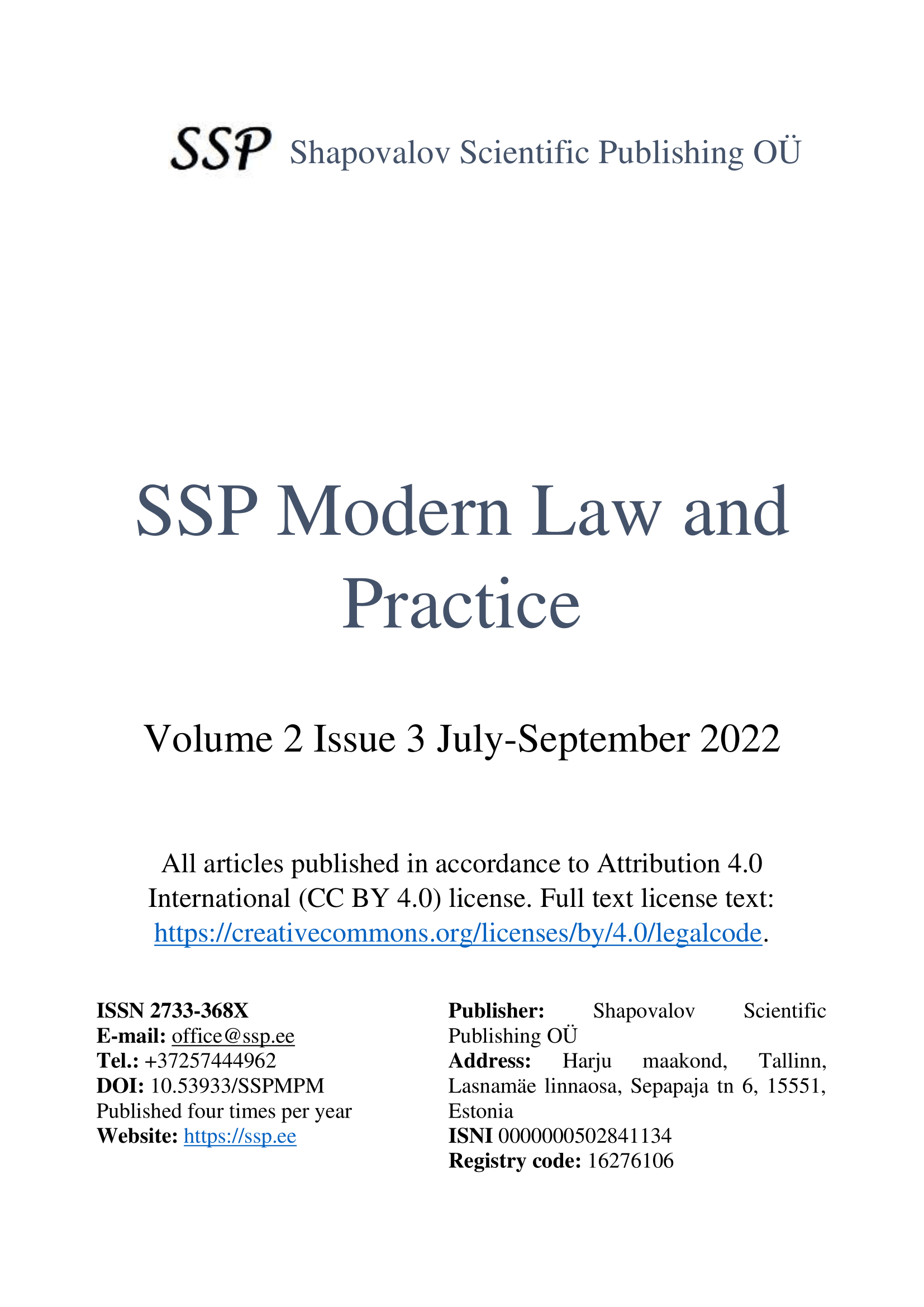 					View Vol. 2 No. 3 (2022): SSPMLP Volume 2 No. 3 (2022)
				