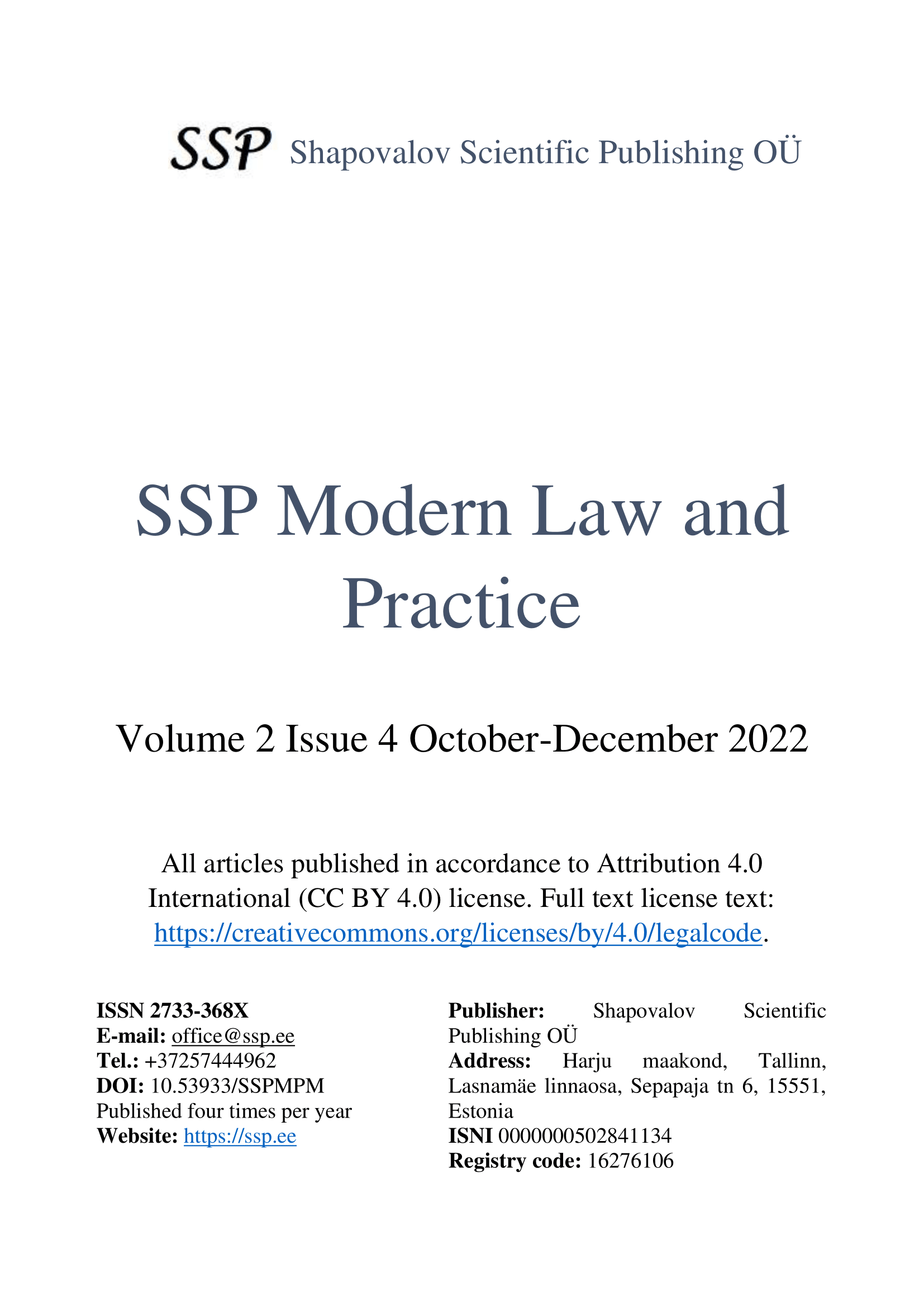 					View Vol. 2 No. 4 (2022): SSPMLP Volume 2 No. 4 (2022)
				