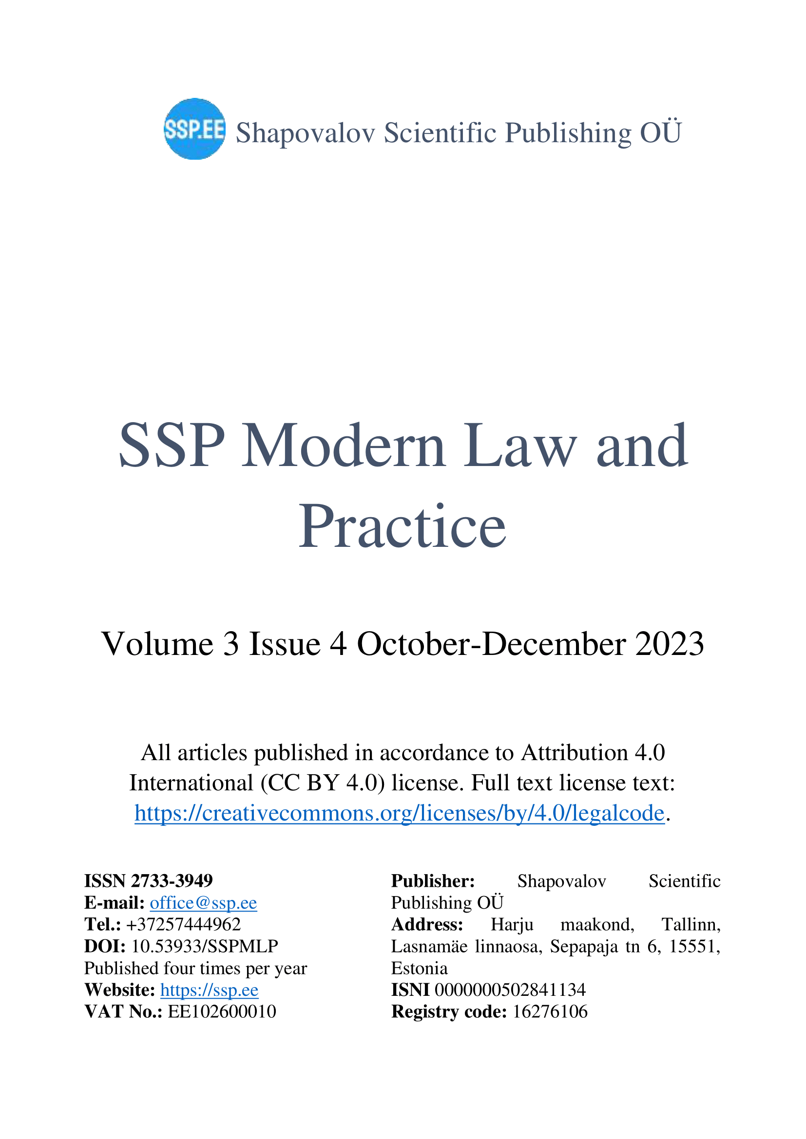 					View Vol. 3 No. 4 (2023): SSPMLP Volume 3 No. 4 (2023)
				