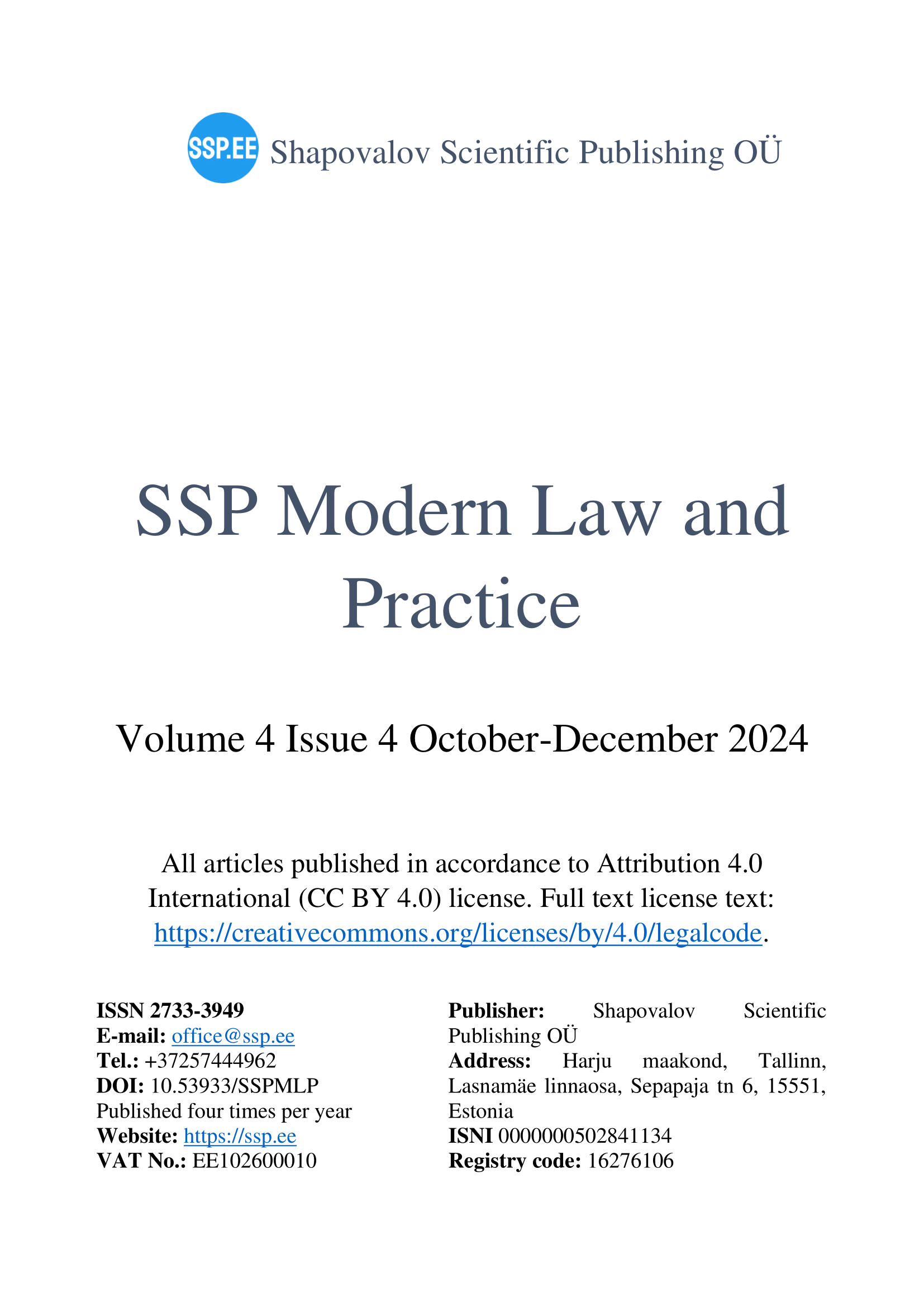 					View Vol. 4 No. 4 (2024): SSPMLP Volume 4 No. 4 (2024)
				